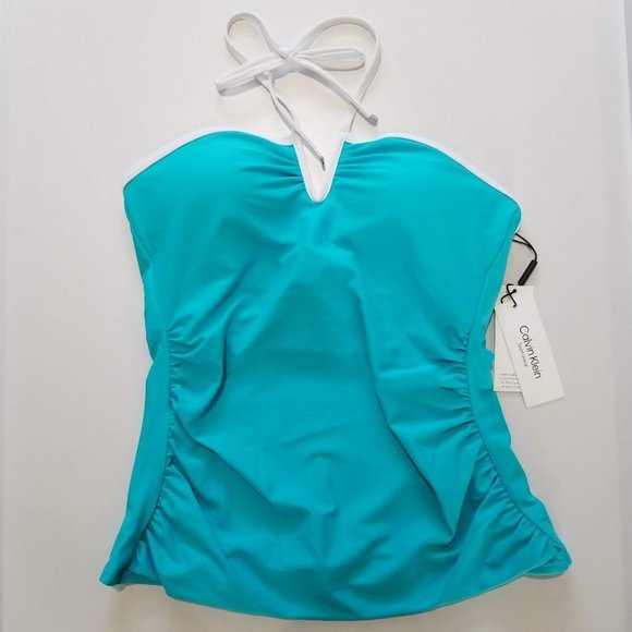Calvin Klein V-Wire Bandeau Halter Tankini Top Tropical Waters - Picture 5 of 9